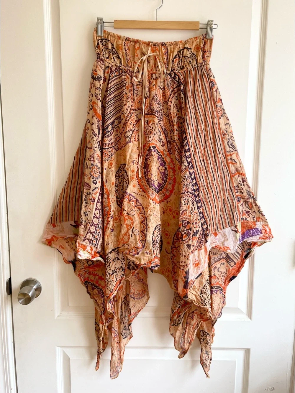 Free People Kaia Asymmetrical Midi Skirt Sz M Cotton Handkerchief Hem Boho Fairy